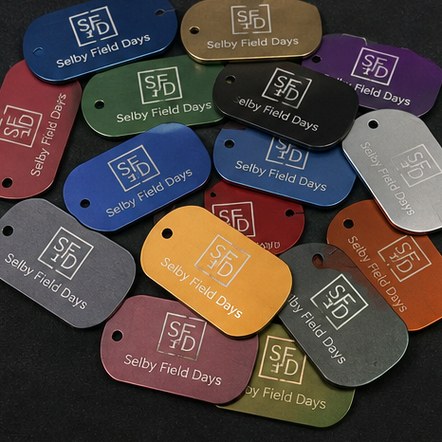 Branded dog tags with logo